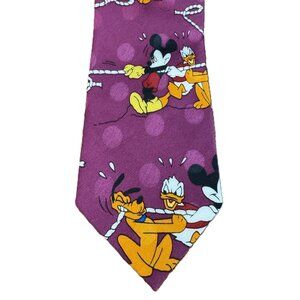 Disney Mickey Mouse Donald Duck Pluto Novelty Tie Purple Cartoon NWT